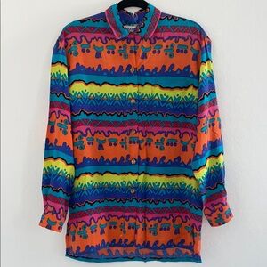 Vintage 1980’s/1990’s Nuovo Rayon Colorblock Long Sleeve Button Up Shirt-Large